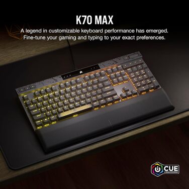Ігрова механічна клавіатура Corsair K70 RGB MAX з магнітними перемикачами MGX, PBT Double-Shot клавіші, iCUE сумісність, QWERTY NA розкладка, сталевий колір