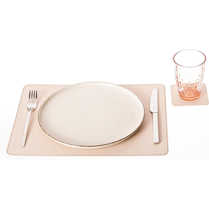 Placemats and Coasters made from Recycled Leather, 2 Placemats, 40x30 cm Placemats and 10x10 cm Coasters, (Cream White)