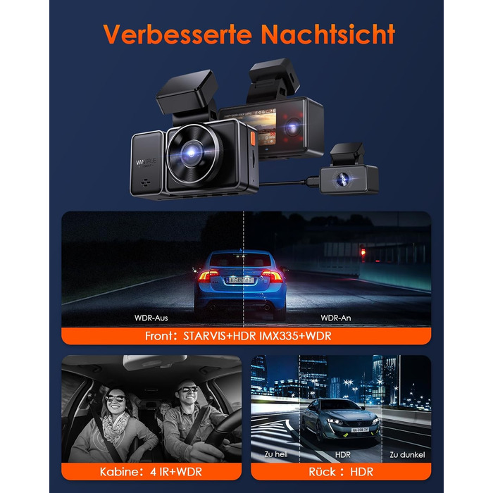 Відеореєстратор VANTRUE E3 2.7K трьохканальний з WiFi, нічним баченням та паркувальним режимом