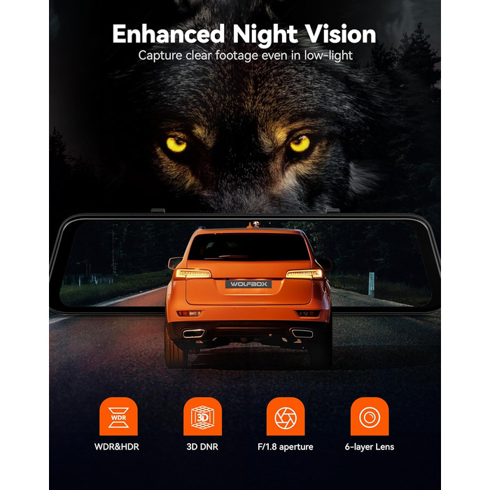 WOLFBOX G850 PRO: Дзеркало-відеореєстратор 4K з ADAS, BSD, WiFi, GPS, G-сенсором та камерою заднього виду