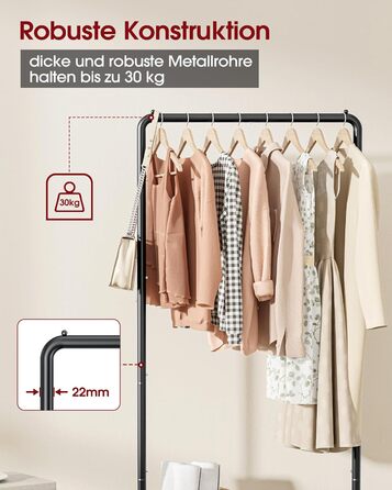 Металевий вішак для одягу на колесах, чорний, середній