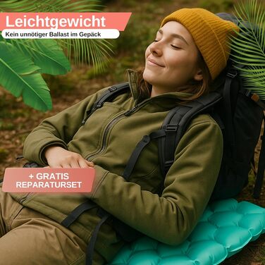 Килимок туристичний надувний Backpacker's Journey – Ultraleichte, компактний, для кемпінгу та відпочинку на природі. Легкий, надувний, бірюзовий