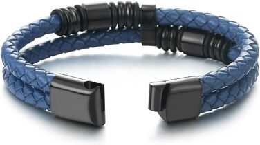 Чоловічий шкіряний браслет COOLSTEELANDBEYOND з плетеною конструкцією та металевими елементами, чорний та синій кольори