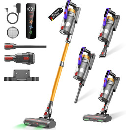 Бездротовий акумуляторний пилосос 58000Pa/550W з LED-дисплеєм та антизаплутувальною насадкою, об'єм 1.8L, для видалення шерсті тварин, килимів, твердих поверхонь та авто, колір золотий