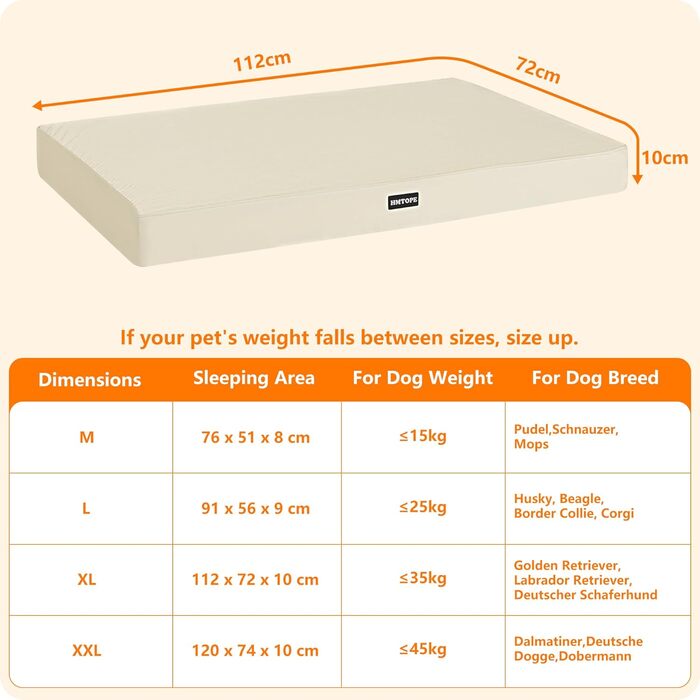 Ортопедичний лежак для собак HMTOPE, 91 см, товщина 9 см, знімний та миючий, з водонепроникним внутрішнім шаром, для середніх собак