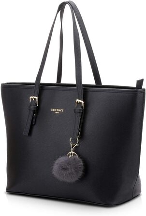 Стильна жіноча сумка-шопер LI&HI для навчання та міста, чорна з помпоном 34x29x15.5 см