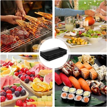 Teller Teller Rechteckig: чорний порцеляновий сервіровочний тарілка для закусок, десертів, суші, тортів, салатів, фруктів, антипасті та гарнірів (W5408-4)