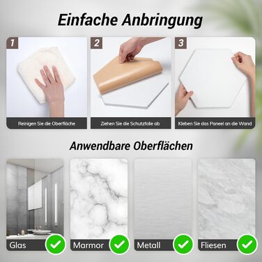 Акустичні гексагональні панелі TONOR самоклеючі, шумопоглинаючі стінові плитки для студії та декору, 30x26x1 см, білий колір, 18 шт.