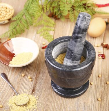 Набір для спецій Mörser und Stößel: мармуровий ступка та товкачок, 11 см, білий, включає силіконовий килимок, щітку, ложку з нержавіючої сталі