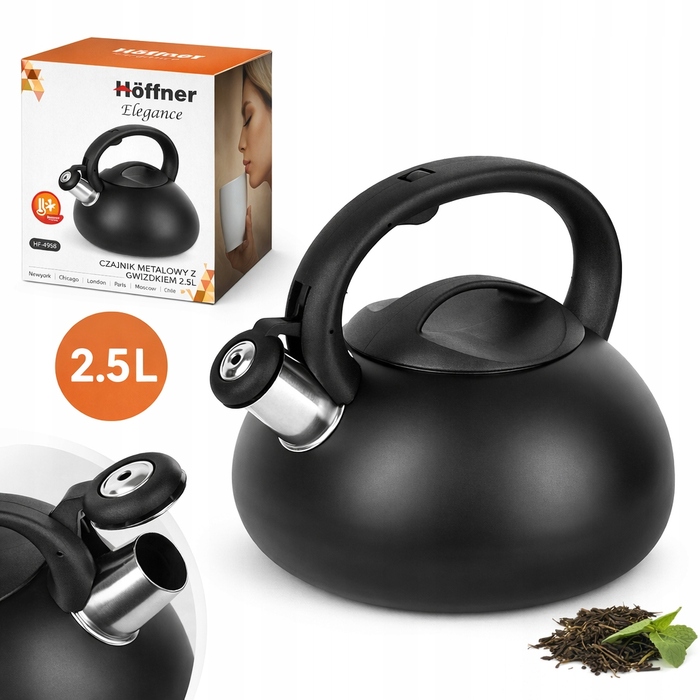 Класичний сталевий чайник Hoffner, 2,5 л, чорний