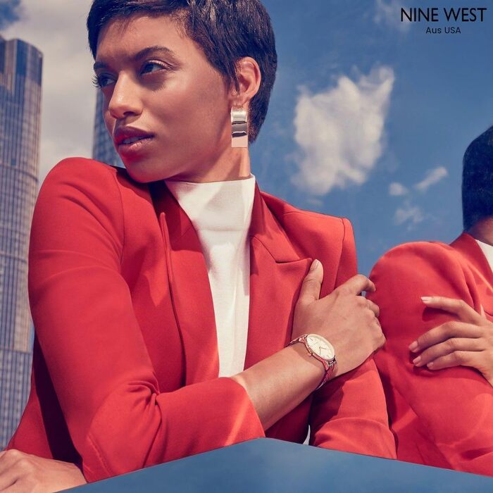 Жіночий наручний годинник Nine West з плетеним ремінцем (сітка), рожевий