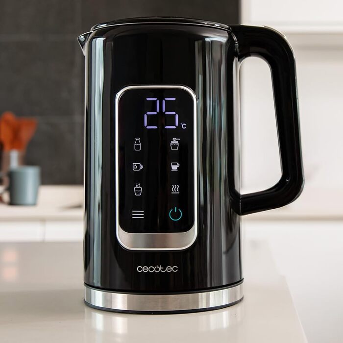 Cecotec Thermosense 500 Touch Electric Kettle - 1.7L, Stainless Steel, 5 Temperature Settings, Touchscreen, 360° Swivel Base