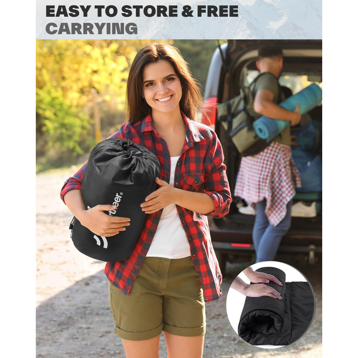 Сплячий мішок Sportneer - компактний та ультралегкий (950г/1500г) - кокон для кемпінгу та подорожей. 3-4 сезонний спальний мішок для чоловіків, жінок та дорослих. Чорний колір.