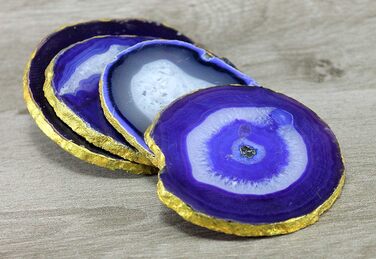 Natural agate coasters, for bar, beer, coffee, tea, set of 4, perfect table accessory, tableware (Blue)