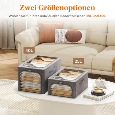 Lifewit 4-Pack Clothes Storage Containers with Metal Frame, Foldable Storage Box with Lid, 25L Stackable Storage Bags Fabric Containers Organizer with Clear Window, Sturdy Handles