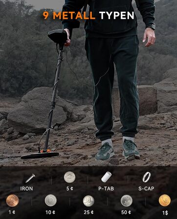 Металошукач SUNPOW – 5 режимів, професійний для дорослих, з Pinpointer, водонепроникний IP68, 30см котушка, 2 HD-LCD дисплеї, DSP-чип, регульований стержень, міцна спіральна структура, повний комплект (OTMD07)