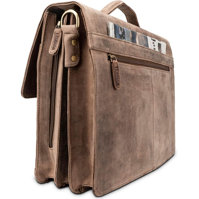 Сумка для ноутбука LEABAGS шкіряна чоловіча Vintage Graubraun до 15 дюймів з ременем через плече