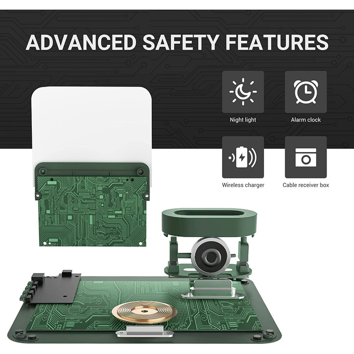 Бездротовий зарядний пристрій COLSUR 3 в 1: зарядка, нічник, будильник (зелений)