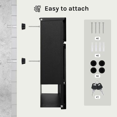 Поштова скринька WOLTU XXL з газетницею, оглядовим вікном та замком, антрацит (чорний) - 10,5 x 37 x 37 см