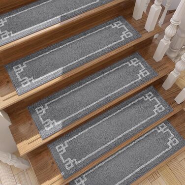 Килимочки на сходи BEQHAUSE, комплект 15 шт. Самоклеючі килимки на сходи для дітей, літніх людей та домашніх тварин, 100% поліестер, TPE-підкладка, 22x70 см (Сірий)