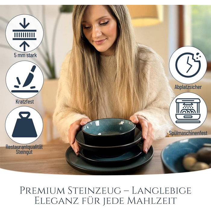 Набір посуду Steingut Ibiza 48 предметів на 12 осіб - Petrol (Чистий Living)