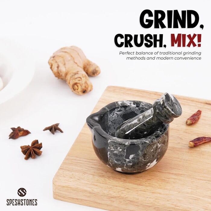 Набір мармурового ступки та пестика, 7,6 см, чорний, ручної роботи, для кухні, спецій, трав, дрібного помелу