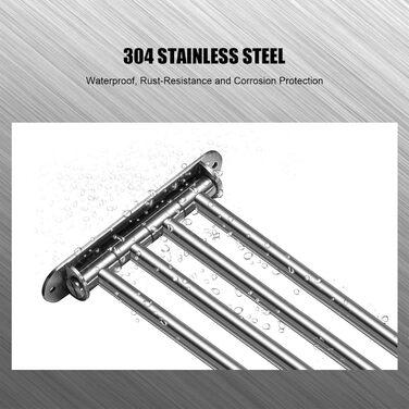 Тримач для рушників у ванну кімнату з 3-ма перекладинами, поворотний, з 3-ма кріпленнями, 40 см, нержавіюча сталь, монтаж на стіну, срібний (тримач для рушників з 4-ма кріпленнями)