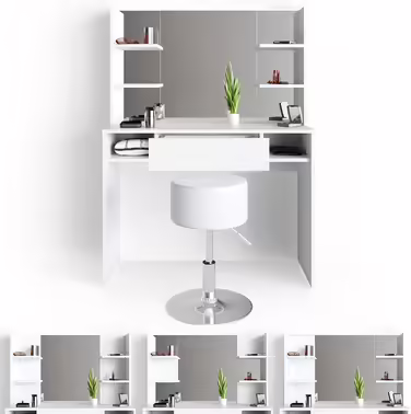 Vicco Vanity Table Daenerys, Dressing Table White, 100 cm White (White, with mirror & stool)