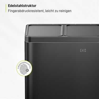 Сміттєвий відро EKO для кухні з 2 відсіками (30+15 л), герметичний сміттєвий контейнер із Soft-Close, відбитки пальців не залишаються, система сортування сміття (Чорний)