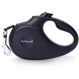 Висувна поводок для собак FurDreams – міцний, 5-метровий поводок з надійним затискачем | Нековзний ручка з контролем блокування | Міцний нейлоновий поводок, що не заплутується & гачок для нашийника (Чорний, Великий) Чорний Великий