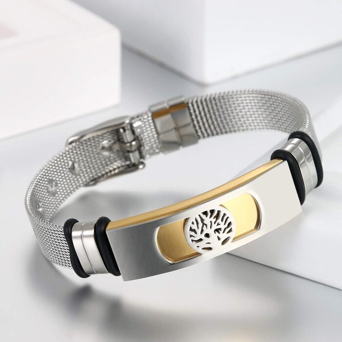 Чоловічий браслет Flongo з нержавіючої сталі, браслет-ланцюжок з символом Дерева життя, регульований, 2 шт., чорний/золотий