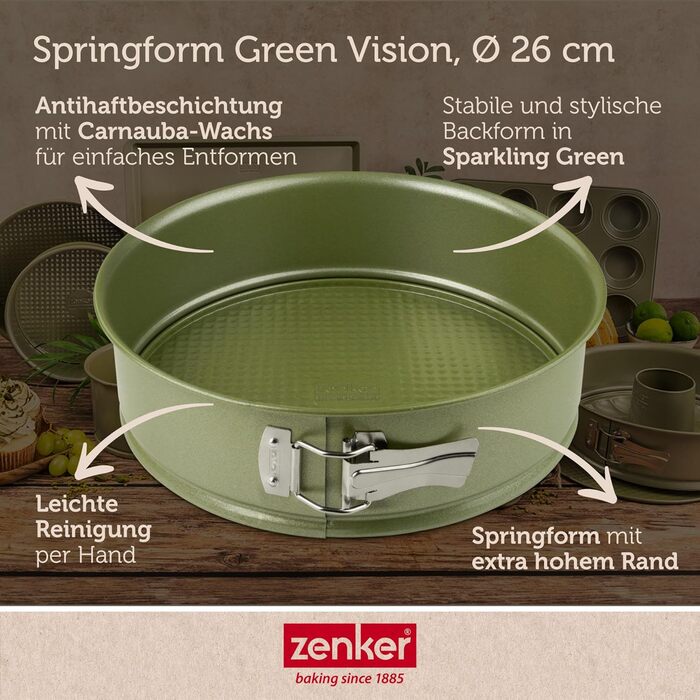 Форма для випічки Zenker Ø 18 см з високим бортиком - сталева, зелена, з антипригарним покриттям