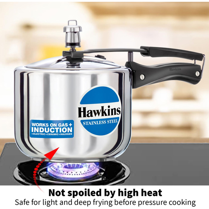 Hawkins Modell B 3 33 Hard Shell Cover L High Stainless Steel Pressure Cooker, small, silver