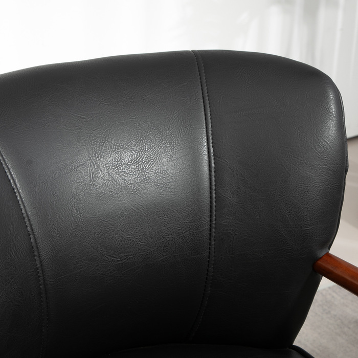HOMCOM Upholstered Armchair Lounge Chair with Wooden Legs, Faux Leather, Stylish Accent Chair for Living Room & Bedroom