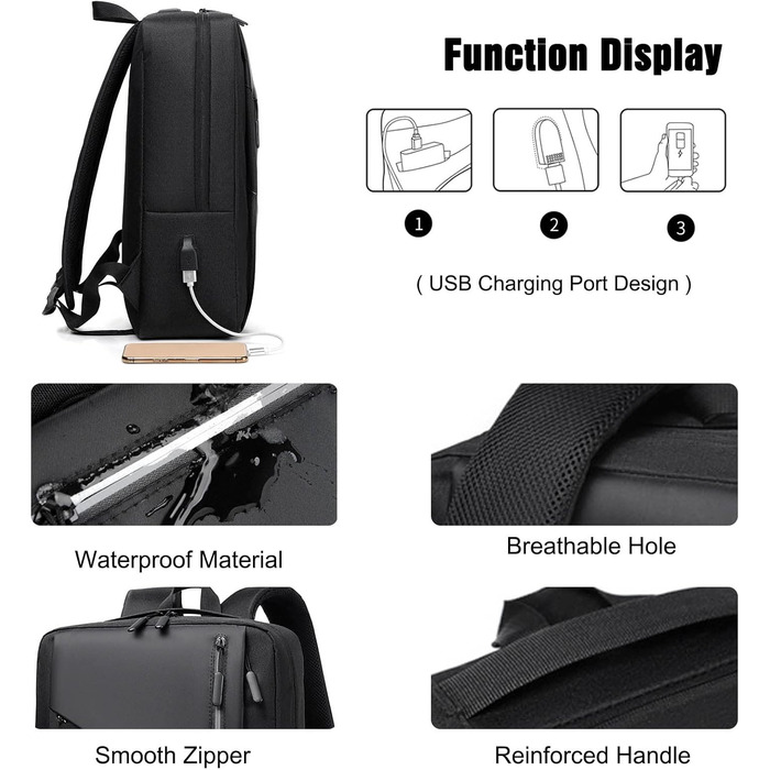 Рюкзак для ноутбука FANDARE: чоловічий/жіночий, для роботи, подорожей, навчання. USB-порт, багатоколірний, для бізнесу, роботи, відпочинку, активного відпочинку.