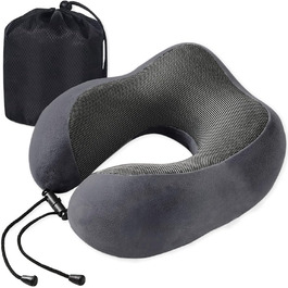 Подушка для шиї Poligono для подорожей: компактна, з піною з пам'яті, для літака, м'яка та комфортна (темно-сіра)