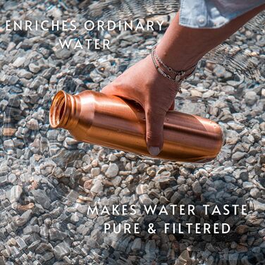 Copper Drinking Bottle, approx. 500 ml, modern vintage design, Ayurvedic copper vessel, drink more water, reduce your sugar intake, and enjoy the health benefits immediately.