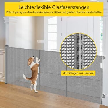 Захисний бар'єр для дітей, котів та собак: розтяжний захист для сходів та дверей (300 см, сірий)