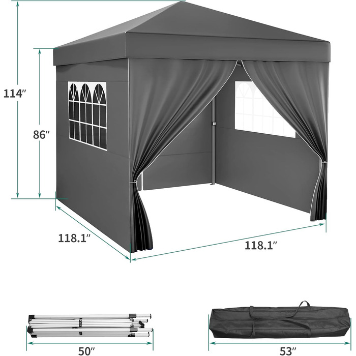 YITAHOME Outdoor Pop-Up Gazebo with Sides, Folding Gazebo, Waterproof Foldable Garden Gazebo for All Seasons, Camping Gazebo, Anti-UV with Free Adjustable Height for Parties, Markets (Dark Gray, 3x3m)