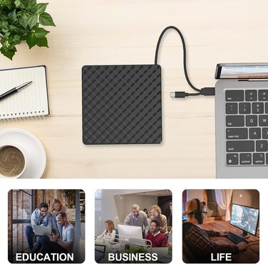 Зовнішній DVD CD привід BENEWY USB 3.0 та Type-C, портативний DVD-плеєр та записувач +/-RW для ноутбука, ПК, MacBook (Windows, Linux, Mac), чорний