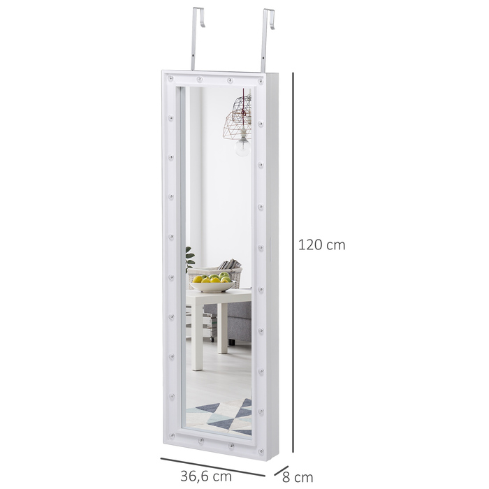 HOMCOM Дзеркальна шафа LED Шафа для прикрас Настінний монтаж MDF Білий 36,6 x 8 x 120 см | Aosom