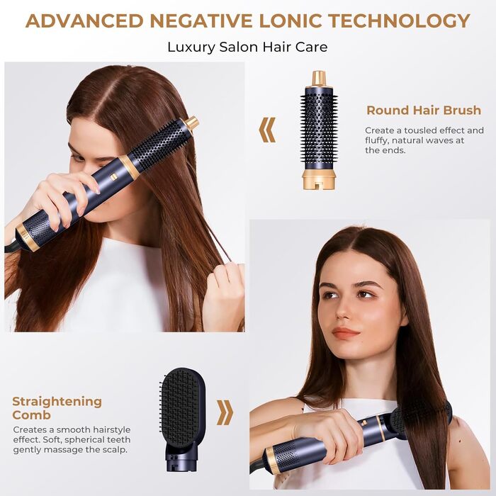 Фен-щітка 6-в-1 Haarstyler Pro: сушка, укладка, завивка, об'єм. 1000W, іонізація, для волосся, блакитний