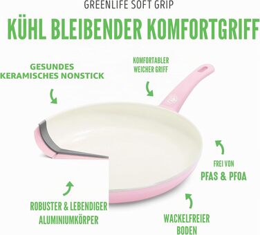 Набір кухонного посуду GreenLife Soft Grip з керамічним антипригарним покриттям, 18 предметів, без PFAS, рожевий (Soft Pink)