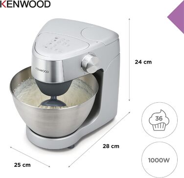 Кухонна машина Kenwood Prospero+ KHC29.A0SI, 1000 Вт, чаша з нержавіючої сталі 4,3 л, набір насадок (вінчик, міксер, гак), срібляста
