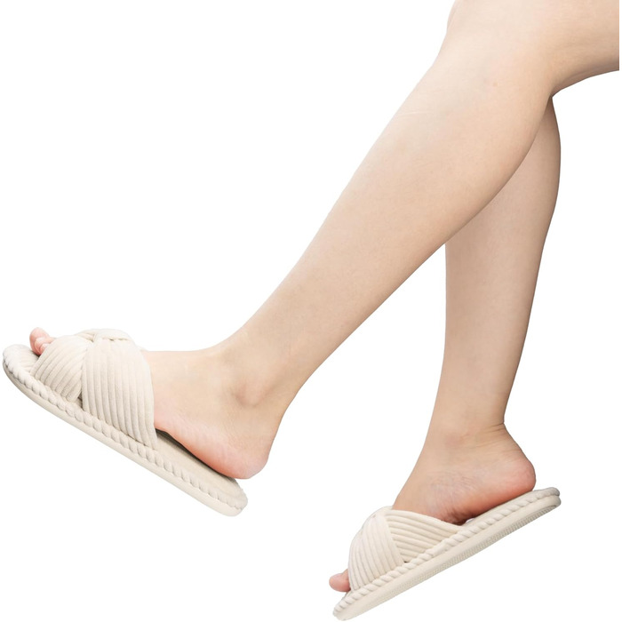 Чантому Хаусшухе для жінок: домашні тапочки з меморі-піною, зручні, з відкритим носком, ковдраний велюр, антиковзаючі, для дому, спальні, ванної кімнати, розмір 39/40 EU, бежеві