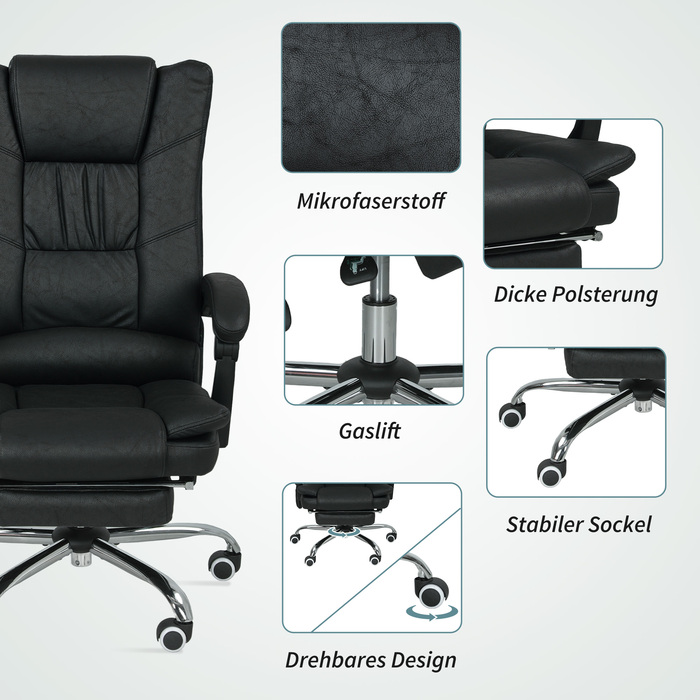 Vinsetto Office Chair with Vibration Massage, Ergonomic Executive Chair with Lumbar Warmer, Reclining Function, Footrest, Adjustable Height Desk Chair, Swivel Chair with Side Pocket, Black | Aosom