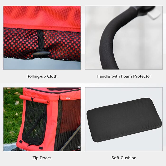 Дитяча візок для тварин PawHut: зручний, з гальмом, 600D Oxford, сталь, 102 x 62 x 105 см, червоний