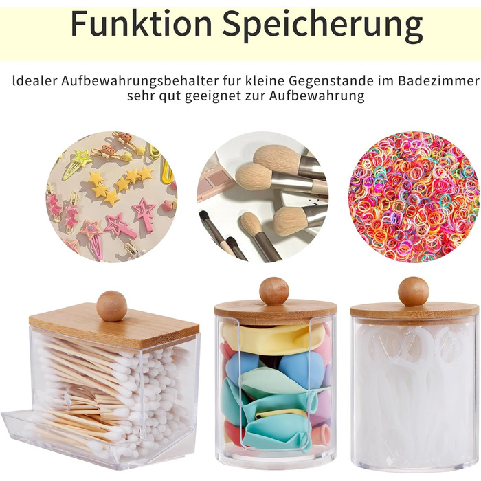 Контейнер для ватних паличок (4 шт.) з бамбуковою кришкою - органайзер для макіяжу, ватних дисків, для ванної кімнати та спальні
