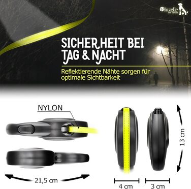 Рулетка для собак Bluzelle 8м, до 50кг, Neon-Yellow, з металевим карабіном 360°, зручний ручний гальма, чорний гумовий ручка