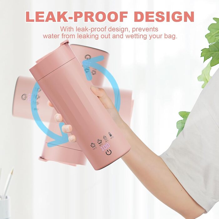 Flintronic Travel Electric Kettle, 380ML Mini Electric Kettle, 220 V / 300W Thermos Flask, 304 Stainless Steel Liner, Small Portable Electric Kettle with Automatic Shut-off (D-pink-b-475ml)